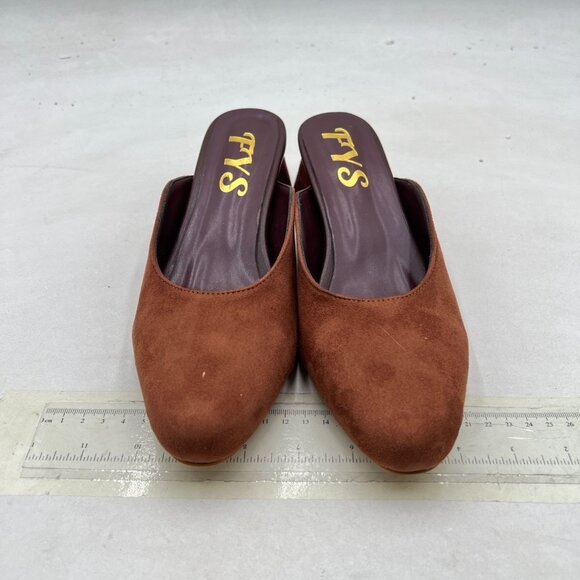 FYS Brown Round Toe Slip on Mules Chunky Block Low Heel Slippers Indoor Shoes - Picture 3 of 8